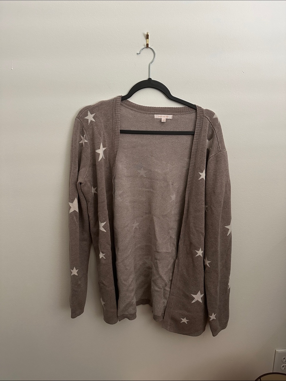 Skies Are Blue Taupe Open-Front Star Cardigan with Cream Stars